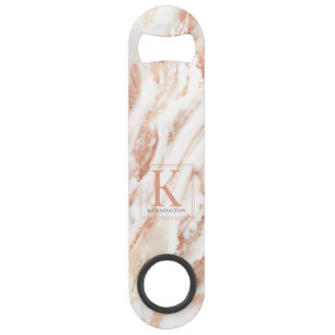 Elegant Metallic Copper Roos Gold Marble Monogram Speed Flessenopener