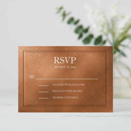 Elegant Metallic Copper Wedding RSVP (Staand voorkant)