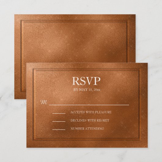Elegant Metallic Copper Wedding RSVP Kaartje (Voorkant / Achterkant)