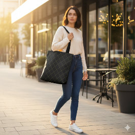Elegant Metallic Gold Box Stripe Black Tote Bag