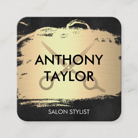 Elegant Metallic Gold en Lush Black Stylist Vierkante Visitekaartje (Voorkant)