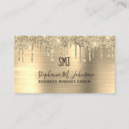Elegant Metallic Gold Glitter Drip Monogram Logo Visitekaartje