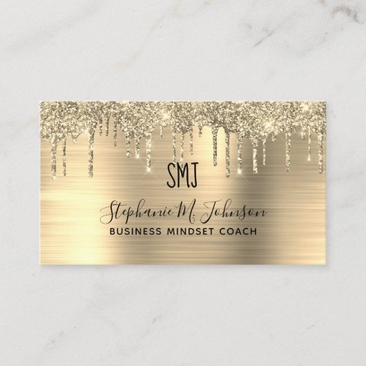 Elegant Metallic Gold Glitter Drip Monogram Logo Visitekaartje (Voorkant)