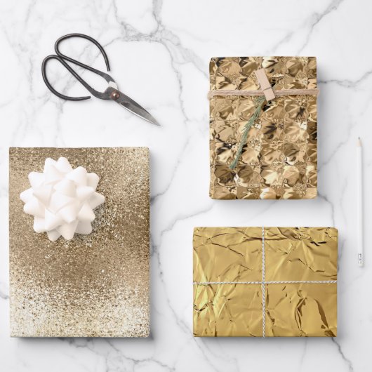 Elegant Metallic Gold Glitter Folie Kerstmis Inpakpapier Vel (Voorkant)