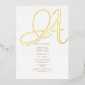 Elegant Metallic Gold Initiaal Vrijgezellenfeest Folie Uitnodiging (Voorkant)