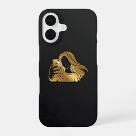 Elegant Metallic Gold Silhouette Selfie Girl iPhone 16 Hoesje