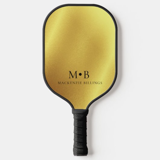 Elegant Metallic Gold Simple Monogram Naam Pickleball Paddle (Voorkant)