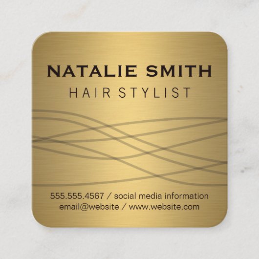Elegant Metallic Gold Vierkante Visitekaartje (Voorkant)