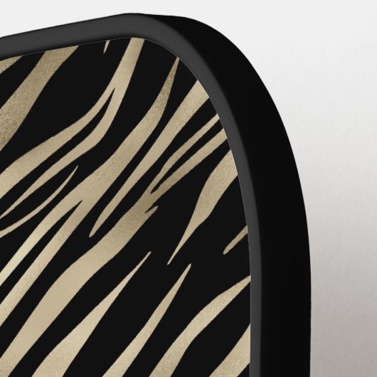 Elegant Metallic Gold Zebra Animal Print Monogram Pickleball Paddle (Links Detail)