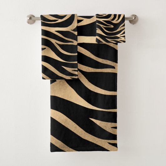Elegant Metallic Gold Zebra Black Animal Print Bad Handdoek (Insitu)