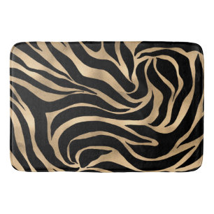 Elegant Metallic Gold Zebra Black Animal Print Badmat