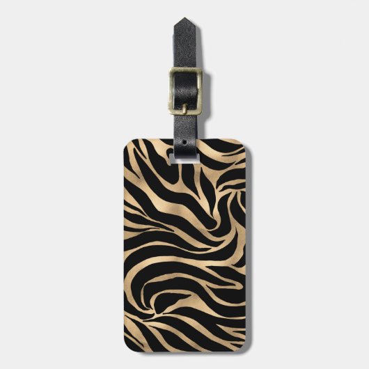 Elegant Metallic Gold Zebra Black Animal Print Bagagelabel (Voorkant verticaal)
