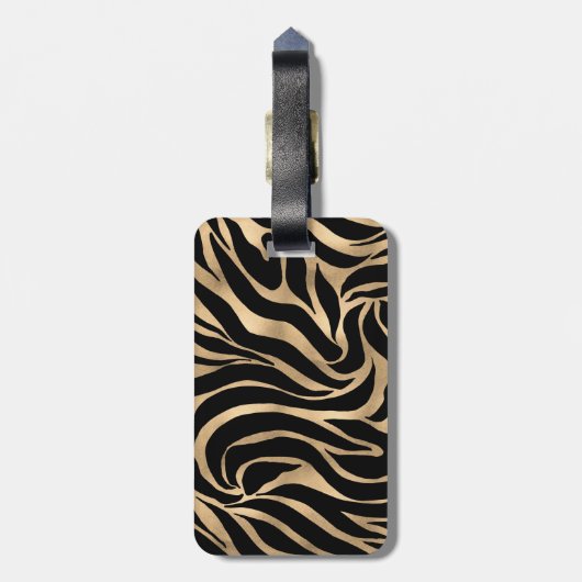 Elegant Metallic Gold Zebra Black Animal Print Bagagelabel (Achterkant verticaal)
