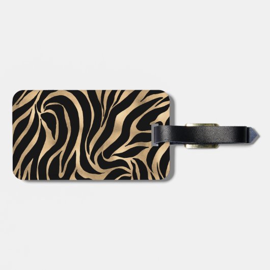 Elegant Metallic Gold Zebra Black Animal Print Bagagelabel (Achterkant horizontaal)