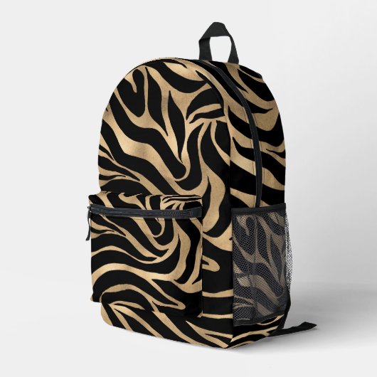 Elegant Metallic Gold Zebra Black Animal Print Bedrukte Rugzak (Achterkant Hoek Rechts)
