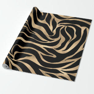 Elegant Metallic Gold Zebra Black Animal Print Cadeaupapier