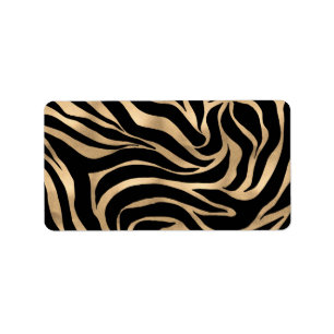Elegant Metallic Gold Zebra Black Animal Print Etiket