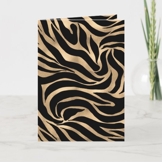 Elegant Metallic Gold Zebra Black Animal Print Feestdagen Kaart (Voorkant)