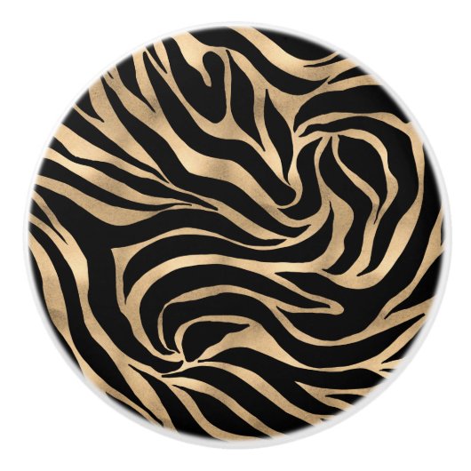 Elegant Metallic Gold Zebra Black Animal Print Keramische Knop (Voorkant)