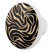 Elegant Metallic Gold Zebra Black Animal Print Keramische Knop (Rechts)