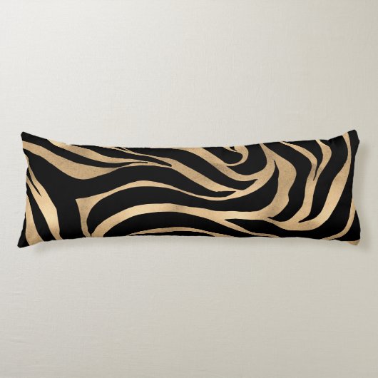 Elegant Metallic Gold Zebra Black Animal Print Lichaamskussen (Voorkant)