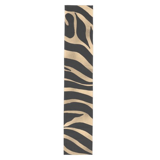Elegant Metallic Gold Zebra Black Animal Print Medium Tafelloper (Voorkant)