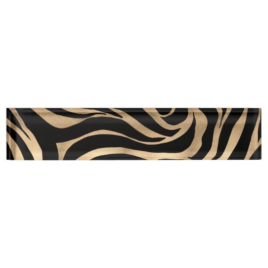 Elegant Metallic Gold Zebra Black Animal Print Naambordje (Voorkant)