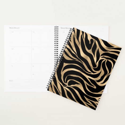 Elegant Metallic Gold Zebra Black Animal Print Planner (Display)