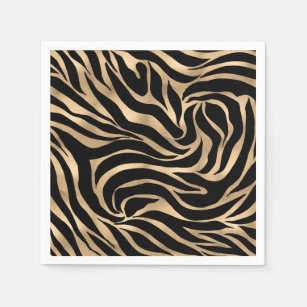 Elegant Metallic Gold Zebra Black Animal Print Servet