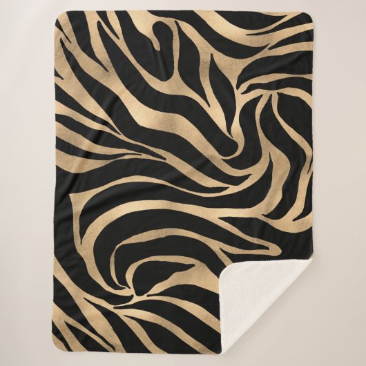 Elegant Metallic Gold Zebra Black Animal Print Sherpa Deken (Voorkant)