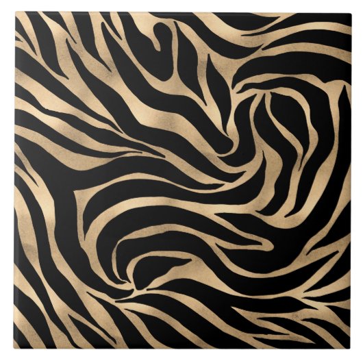 Elegant Metallic Gold Zebra Black Animal Print Tegeltje (Voorkant)