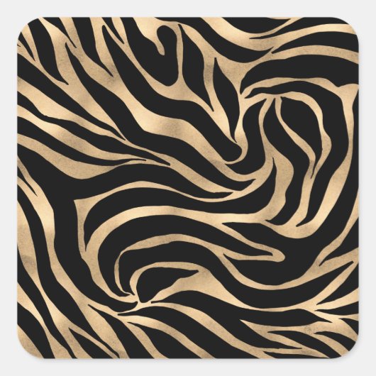 Elegant Metallic Gold Zebra Black Animal Print Vierkante Sticker (Voorkant)
