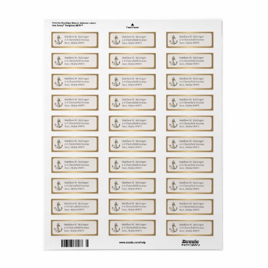 Elegant Metallic Goud  Anker Gouden Rand Etiket (Full Sheet)
