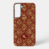 Elegant Metallic Goud Damasks Patroon op Donkerroo Samsung Galaxy Hoesje (Achterkant)