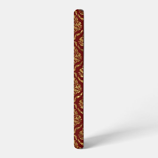 Elegant Metallic Goud Damasks Patroon op Donkerroo Samsung Galaxy Hoesje (Linkerkant)