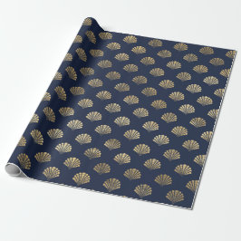 Elegant Metallic Goud en Blauw onder het Zee Shell Cadeaupapier