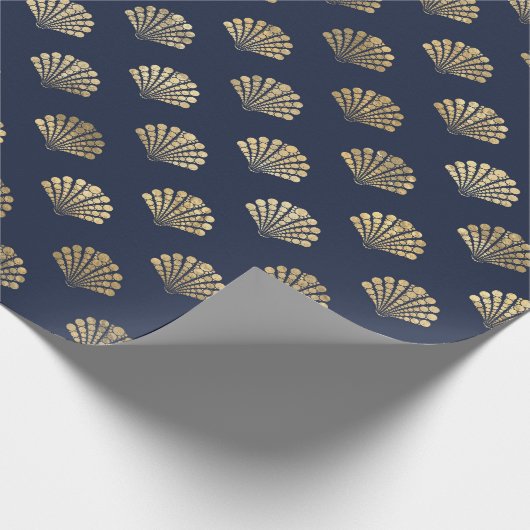 Elegant Metallic Goud en Blauw onder het Zee Shell Cadeaupapier (Hoek)