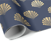 Elegant Metallic Goud en Blauw onder het Zee Shell Cadeaupapier (Rol Hoek)