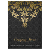 Elegant Metallic Goud Kant Zwart Damasks Klembord (Achterkant)