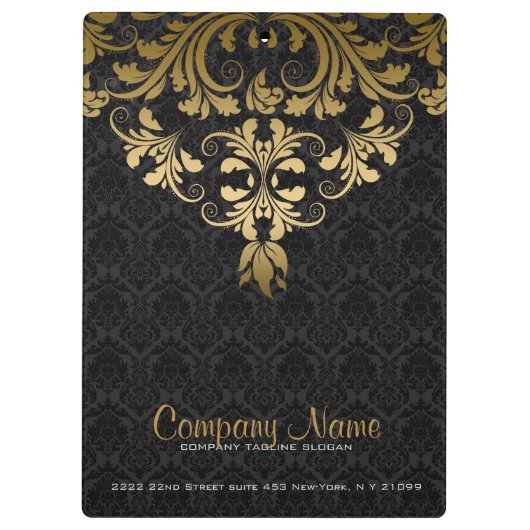 Elegant Metallic Goud Kant Zwart Damasks Klembord (Achterkant)