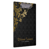 Elegant Metallic Goud Kant Zwart Damasks Klembord (Rechts)