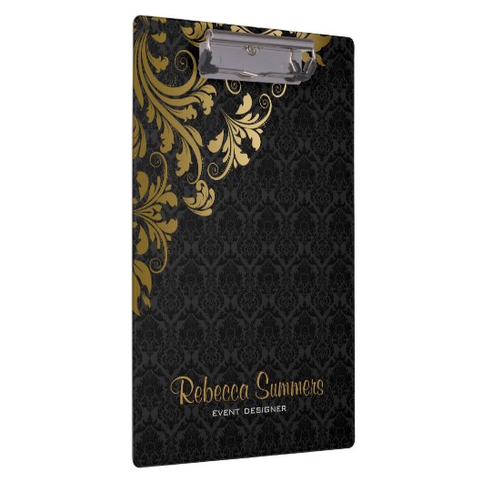 Elegant Metallic Goud Kant Zwart Damasks Klembord