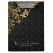 Elegant Metallic Goud Kant Zwart Damasks Klembord