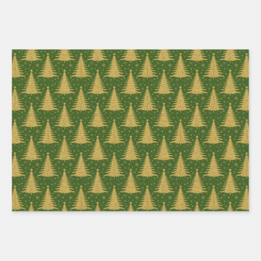 Elegant Metallic Goud Kerstbomen Patroon Inpakpapier Vel (Voorkant 3)
