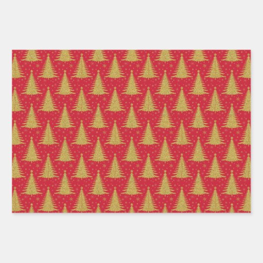 Elegant Metallic Goud Kerstbomen Patroon Inpakpapier Vel (Voorkant 2)