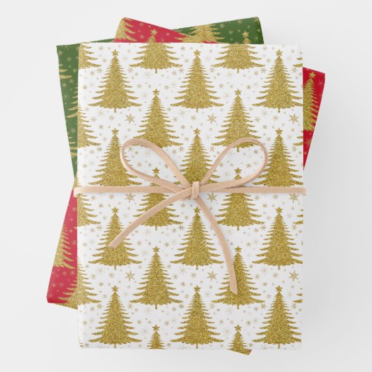 Elegant Metallic Goud Kerstbomen Patroon Inpakpapier Vel (In situ)