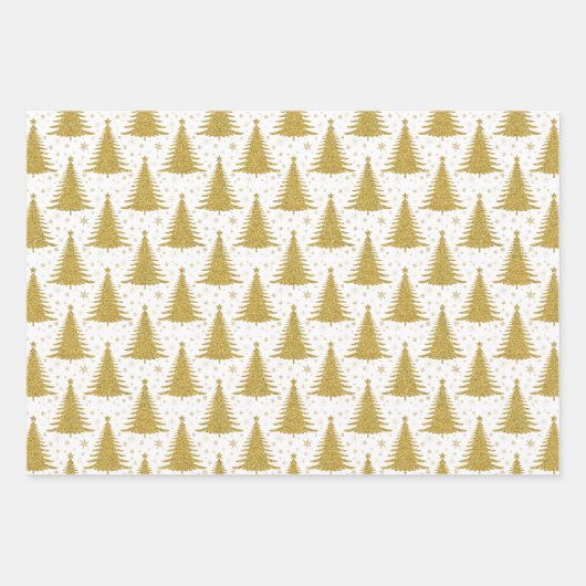 Elegant Metallic Goud Kerstbomen Patroon Inpakpapier Vel (Voorkant)