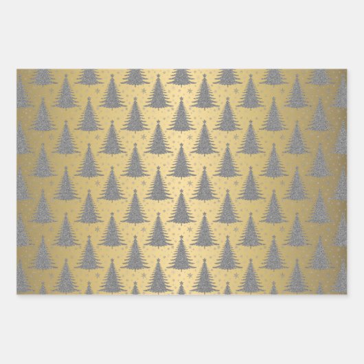 Elegant Metallic Goud Zwart Kerstboom Patroon Inpakpapier Vel (Voorkant 2)