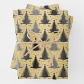 Elegant Metallic Goud Zwart Kerstboom Patroon Inpakpapier Vel (In situ)