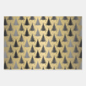 Elegant Metallic Goud Zwart Kerstboom Patroon Inpakpapier Vel (Voorkant)